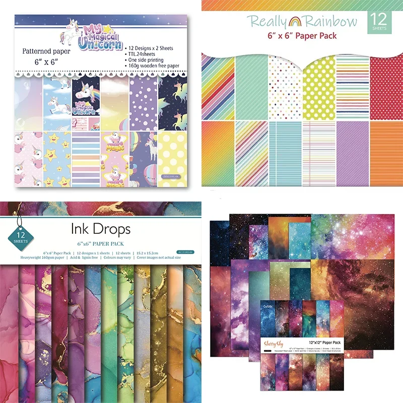 12 Pcs Handbook Background Simple Dazzling Series DIY Scrapbook Card Making Art Material Paper Handmade Craft Texture Stationery
