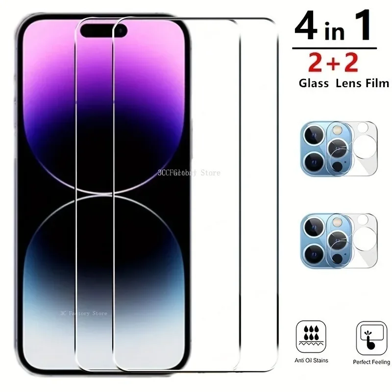 

4 In 1 Tempered Glass For IPhone 14 Pro Max 11 Pro 13 12 Pro Max 14 15 Plus Screen Protector For IPhone 13 12 Camera Lens Glass