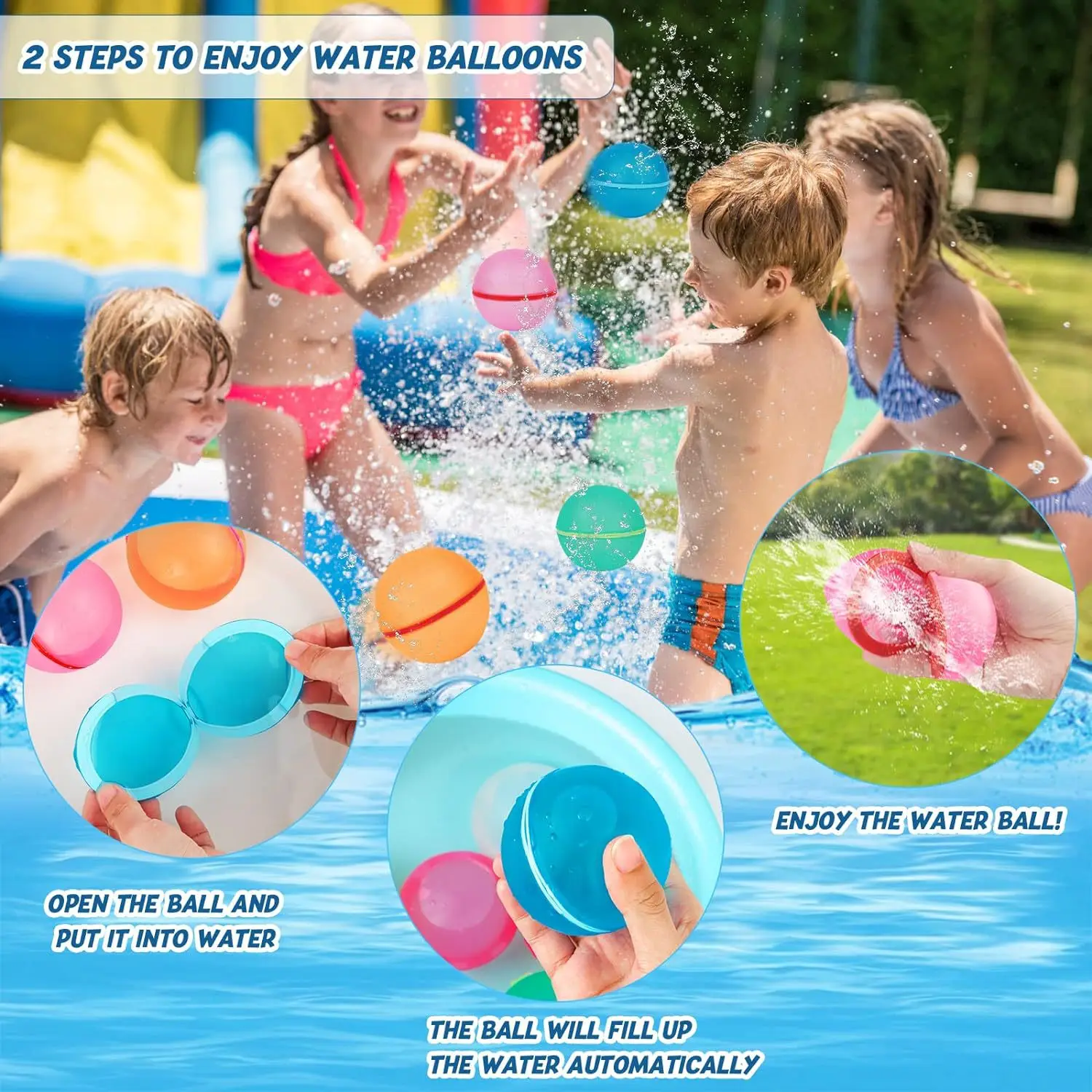 6pcs Reusable Water Balloons Reusable Silicone Magnetic Water Ball Pool Games Pool Toys Inflatable Toys Game