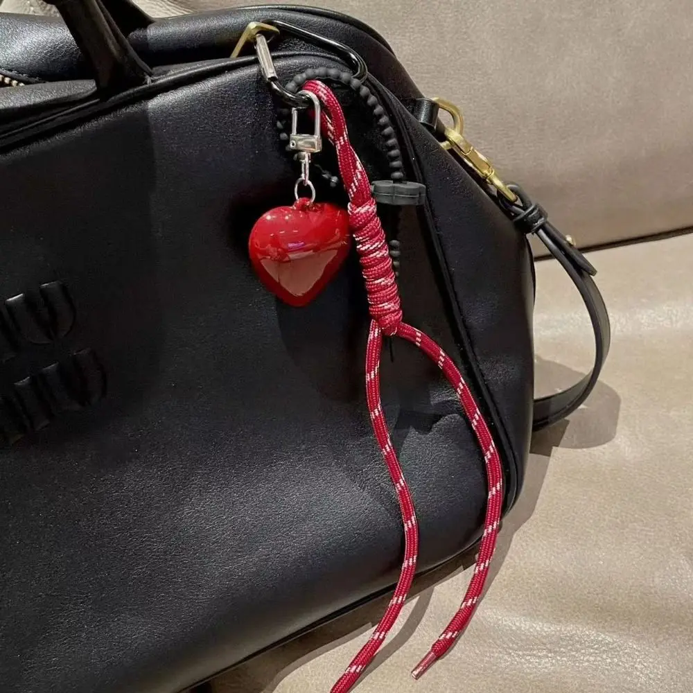 Leather Rope Keychain Cherry Bow Lanyard Handmade Bag Pendant