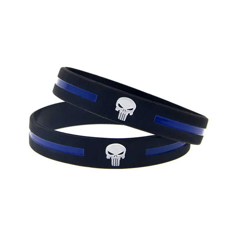 1 PC Police Thin Blue Line Skull Logo bracciale in Silicone Back The Blue Bangle Women And Men cinturino sportivo in gomma