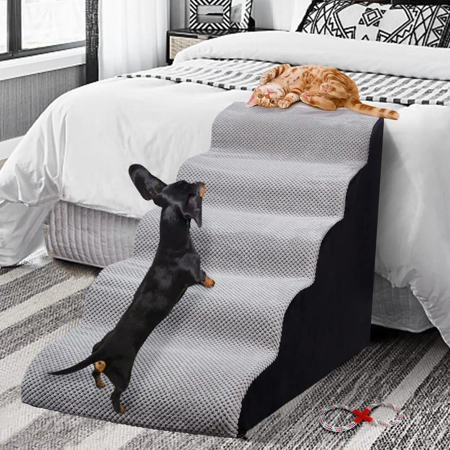 5 Tier Dog Steps&Stairs for High Beds 25 inches High, Tall Extra Wide Pet Stairs/Steps for High Beds/Bedsides,Non-Slip Dog Ramps