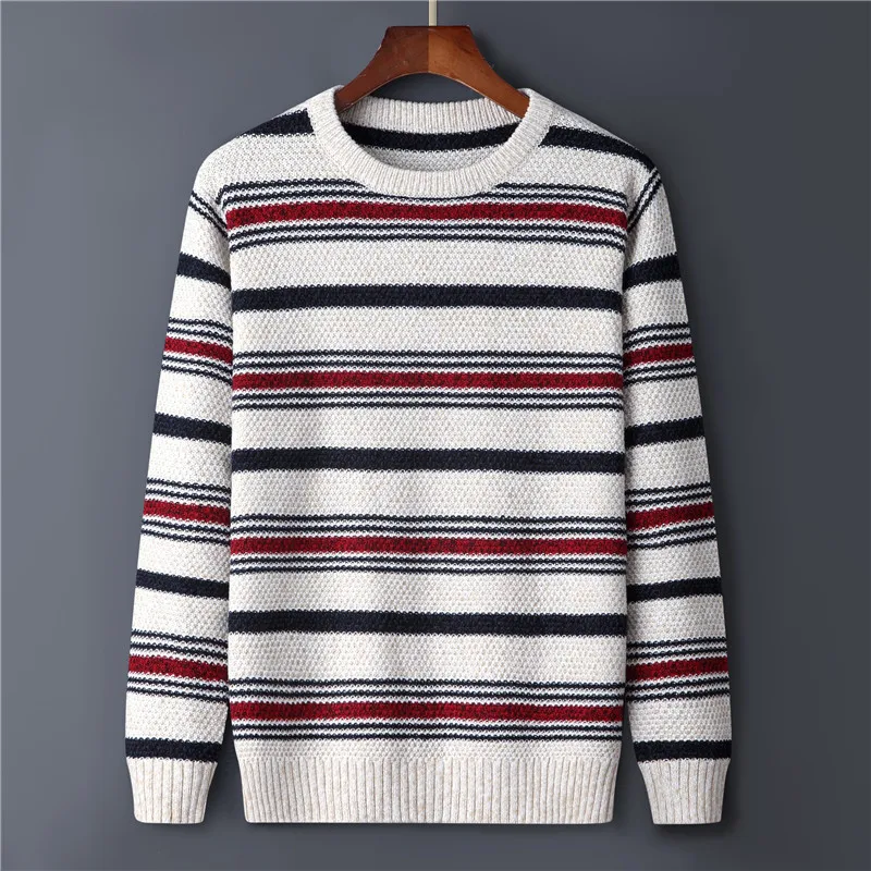 Striped Pullovers Sweater Men Tops Pull Vintage Big Size M-6XL 7XL Autumn Sweater Male Striped  Knit Jumper Clothing Casual
