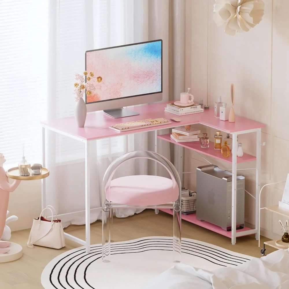 43 Inch L Shaped Computer Desk with Reversible Shelves, Corner Desk for Small Spaces, Home Office & Bedroom 2
