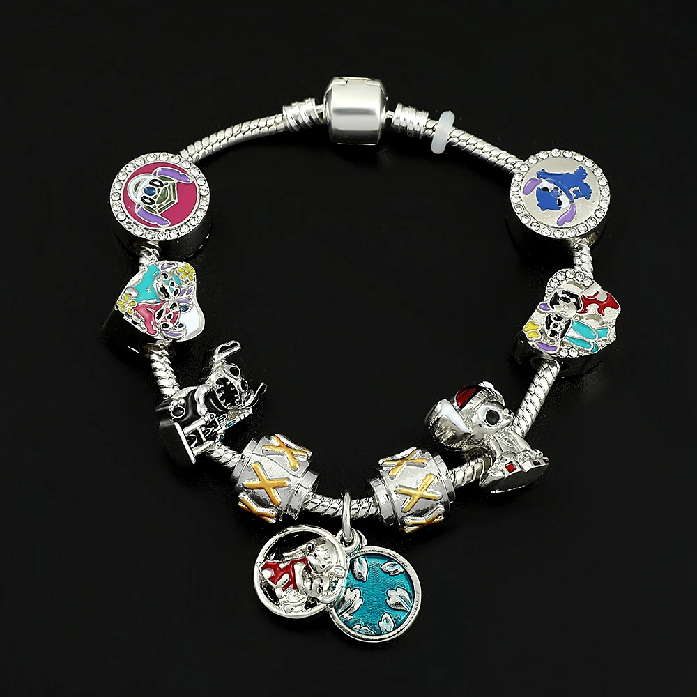Bracelet à breloques inspiré du dessin animé Disney Stitch pour femme,  pendentif point bricolage, perles, bracelet, bijoux cadeaux, CAN o & Stitch