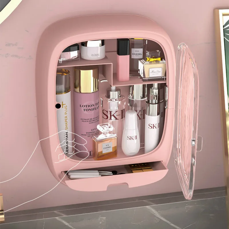

Wall Hanging Makeup Storage Box Drawer-type Bathroom Makeup Organizer ABS Plastic Transparent Dustproof Cosmetics Box