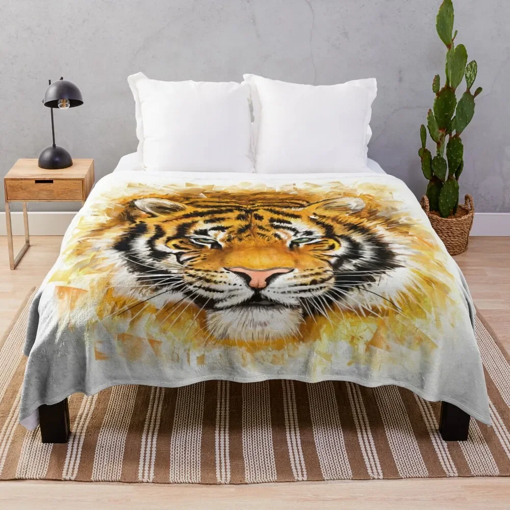 

Artistic Tiger Face Throw Blanket Custom Luxury Designer wednesday Blankets