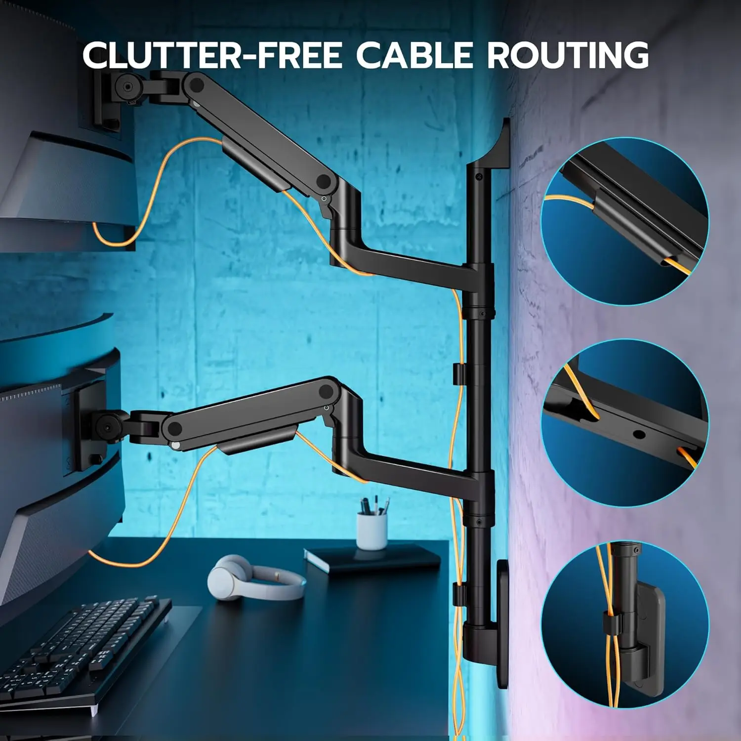 Dual Monitor Wall Mount for 17-49 Inch Ultrawide Screens, Heavy Duty Wall Mount Monitor Arm Holds 44 lbs Each, Fully Adjustable