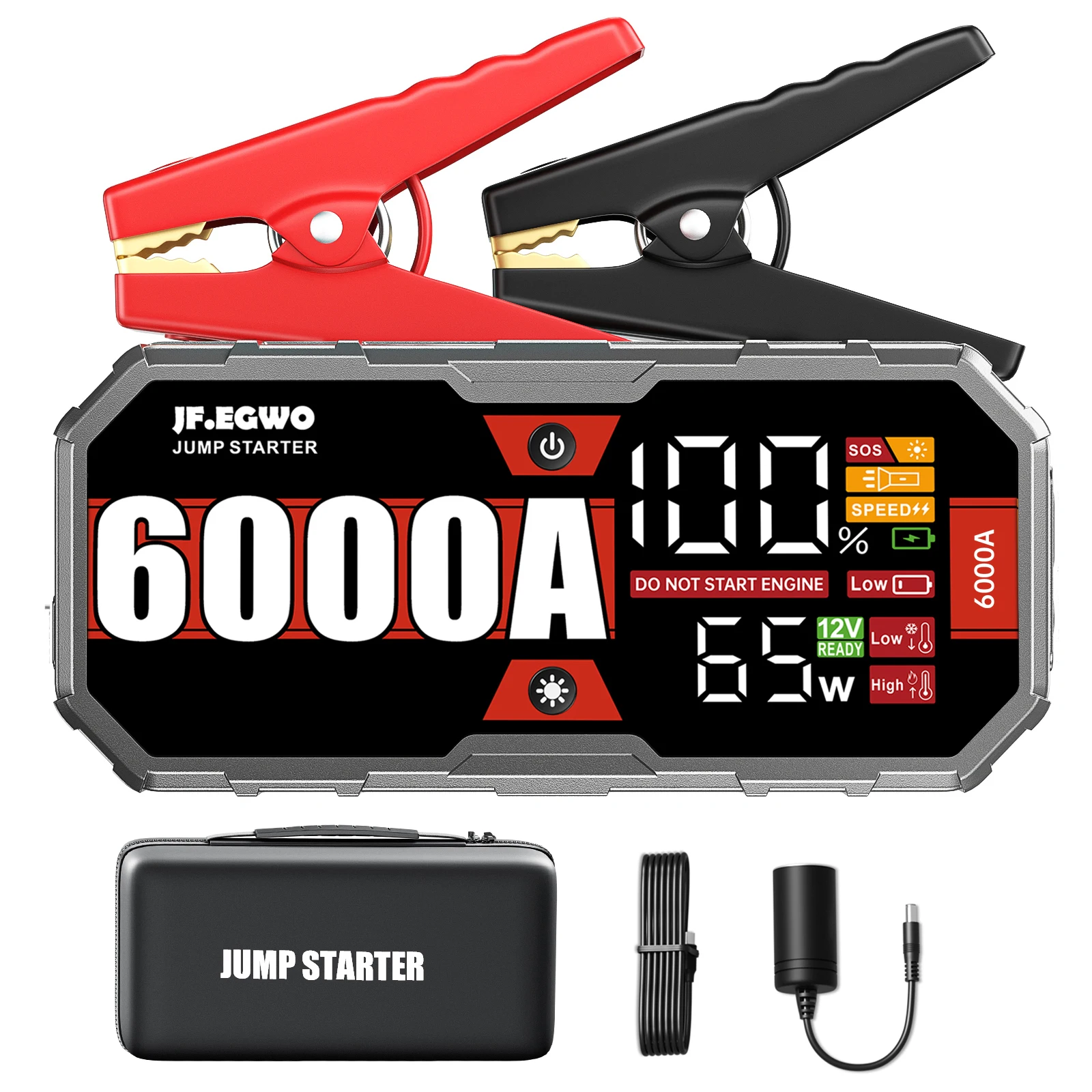 Jfegwo Auto 6000a Draagbare Jump Starter Met Power Bank Snel Opladen Pd 65W 12V Auto Acculader Booster Startapparaat