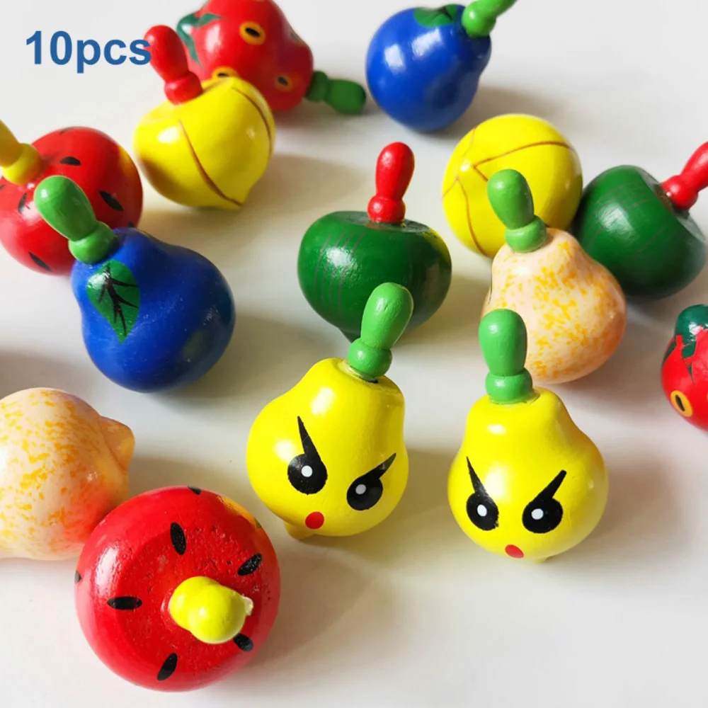 

10Pcs/Lot Wooden Cartoon Fruit Spinning Top Classic Interesting Toys Colored Relief Stress Childhood Early Learning Desktop Game