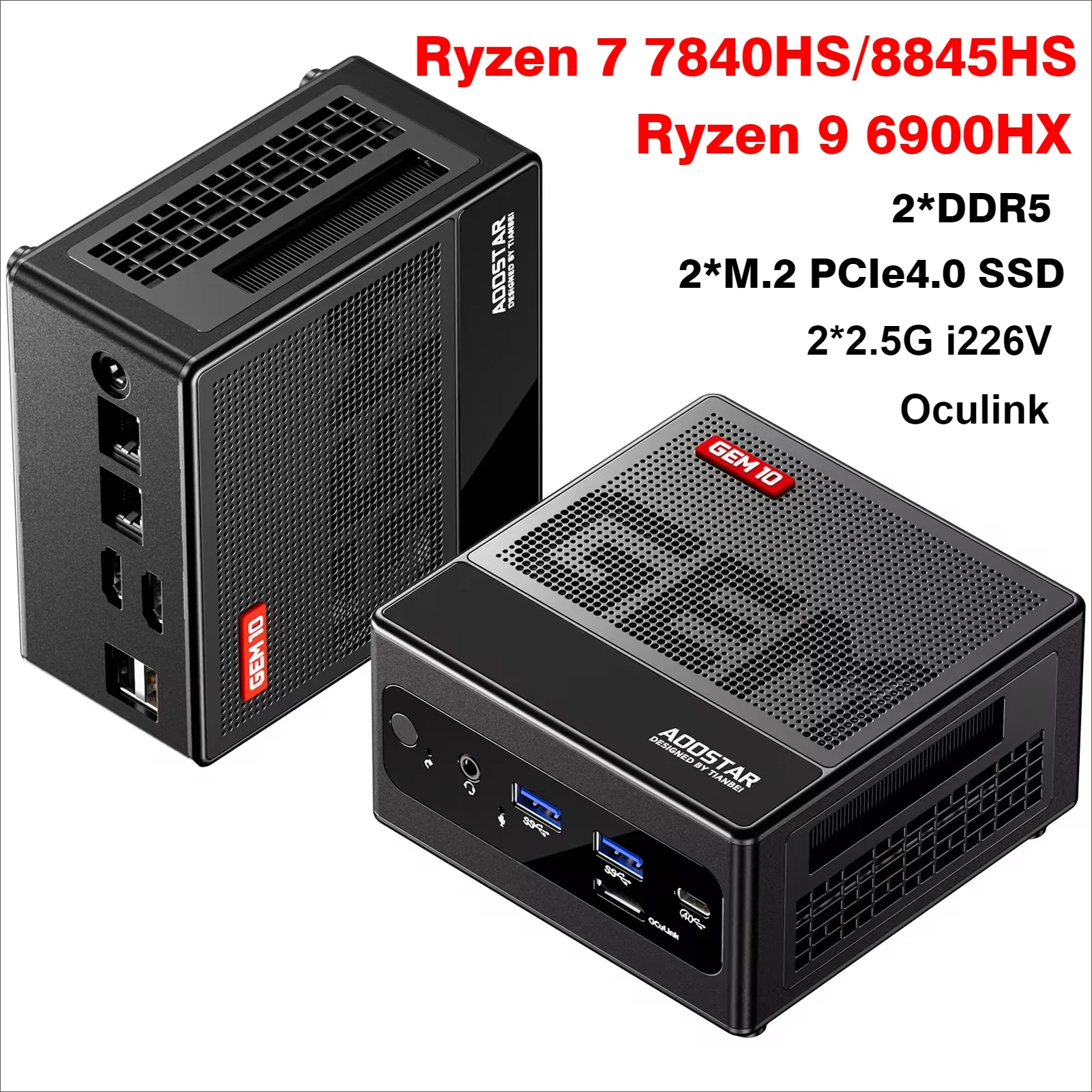 Aoostar GEM12 AMD Ryzen 7 8845HS Mini PC R7 7840HS R9 6900HX DDR5 32GB1TB PCIe4.0 SSD USB4 2*2.5GLAN WIFI6 BT5.2 Gaming Computer 2