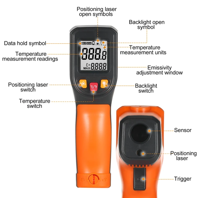 NJTY Infrared Thermometer Non-Contact Digital Temperature Gun -50°C~600°C IR  Thermometer for Industrial, Kitchen Cooking - AliExpress