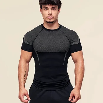 2025 Summer Compressed shirt Men's Running T-Shirt Quick Dry Sports Tight Fitness Training T-Shirt Men Workout shor-sleeve Tops 1