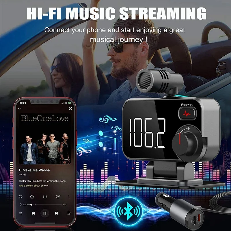 

3X Bluetooth FM-передатчик для автомобиля QC3.0 автомобильный радиоадаптер с двойным USB внешним микрофоном FM-радио звонки без рук mp3-плеер