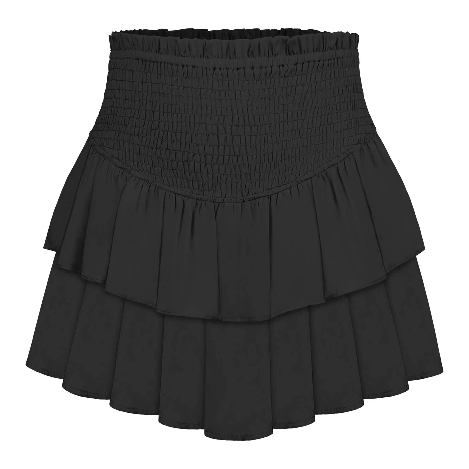 Ruffles Mini Skirts 2024 Summer Solid Color All Match High Waist A Line Skirt Fashion Black Sweet Cute Hot Girls Pleated Faldas 2
