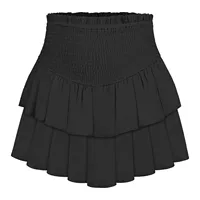 Ruffles Mini Skirts 2024 Summer Solid Color All Match High Waist A Line Skirt Fashion Black Sweet Cute Hot Girls Pleated Faldas 2