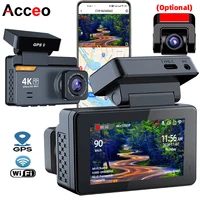 Dashcam 4K Mini Enregistreur Vidéo de Voiture avec GPS et Wi-Fi, Double Objectif 1080P, Caméra de Recul, Vision Nocturne, Boîte Noire, Surveillance de Stationnement 24h/24 1