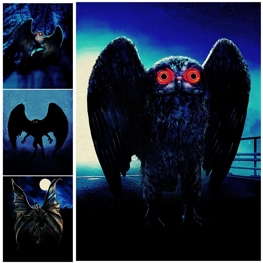 

The Mothman Tale Vintage Wall Art Canvas Painting Creepy Humanoid Creature Art Poster And Print Witch Home Decoration Unframed