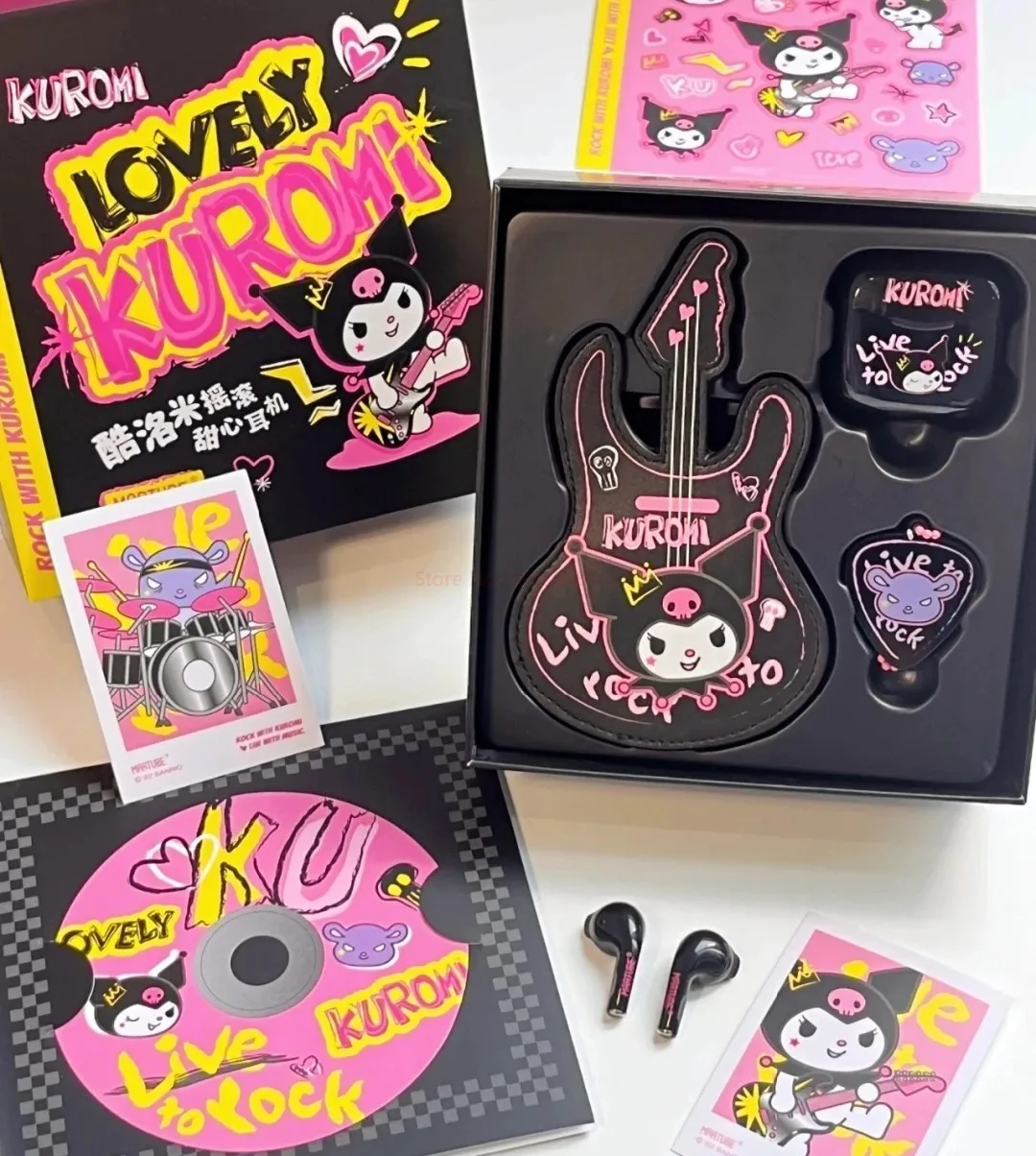 

Sanrio Rock With Kuromi Lovely Bluetooth Wireless Earphone Bag Half In Ear Noise Reduction Girl Birthday Holiday Cute Gift Box