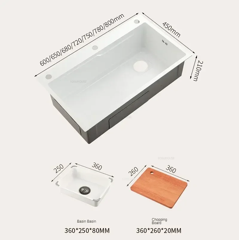 Stainless Steel White Kitchen Sinks Luxury Raindance Waterfall Nano Large Single-slot Dishwashing Basin Home Kitchen Accessories
