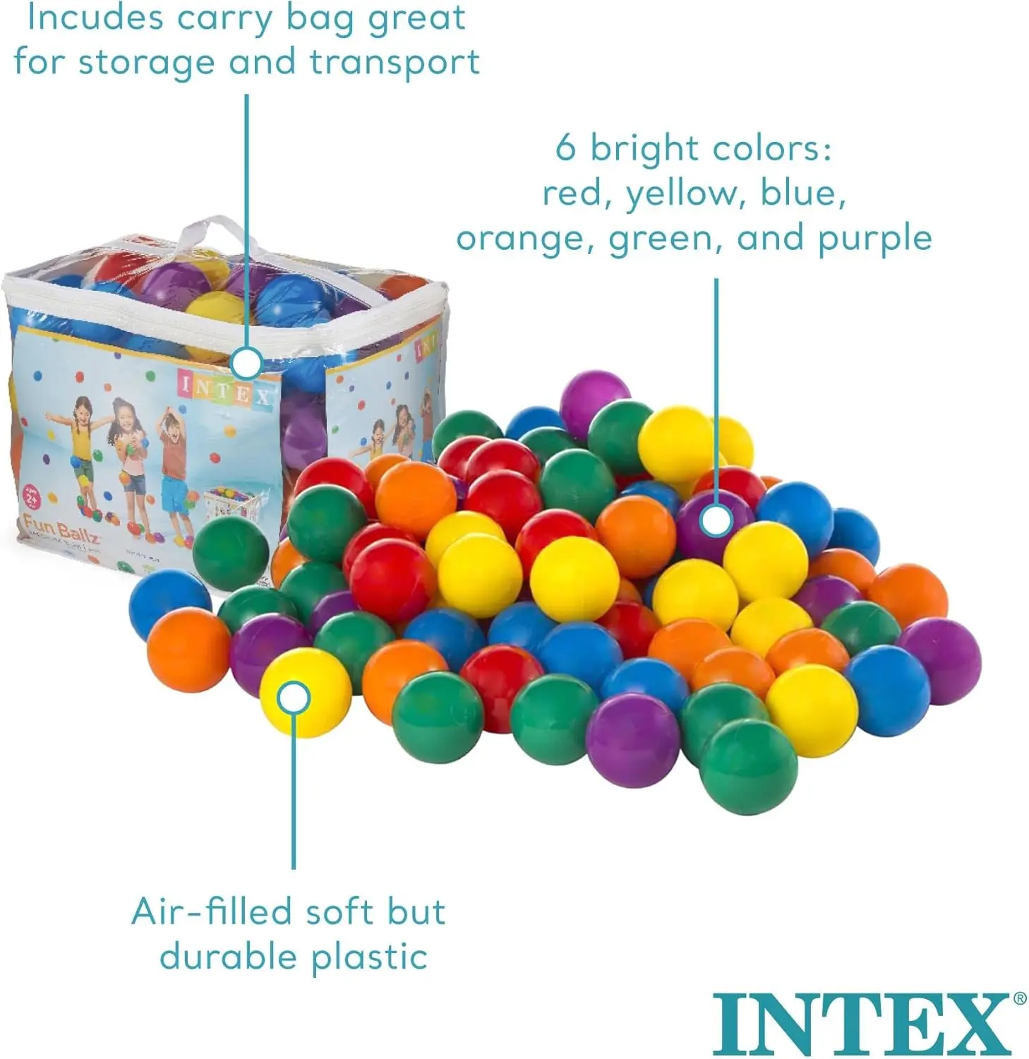 Intex Inflatable Jump-O-Lene Indoor Outdoor Bounce House Toddler Ball Bit Castle Play Set with 100 Small Plastic Balls for Kids 3