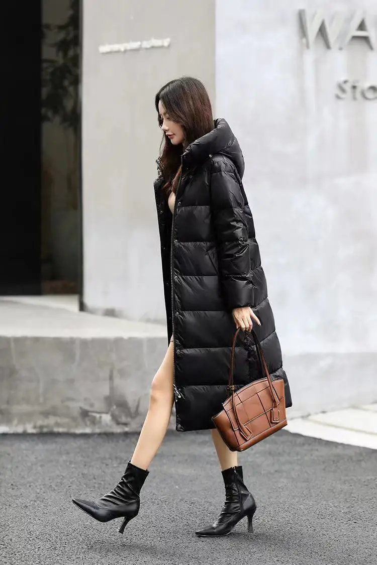 Ladies Long Warm Thick Down Cotton Hooded Jacket Retro Solid Color Hooded Waterproof Jacket Women's Winter Coat Women Elegant