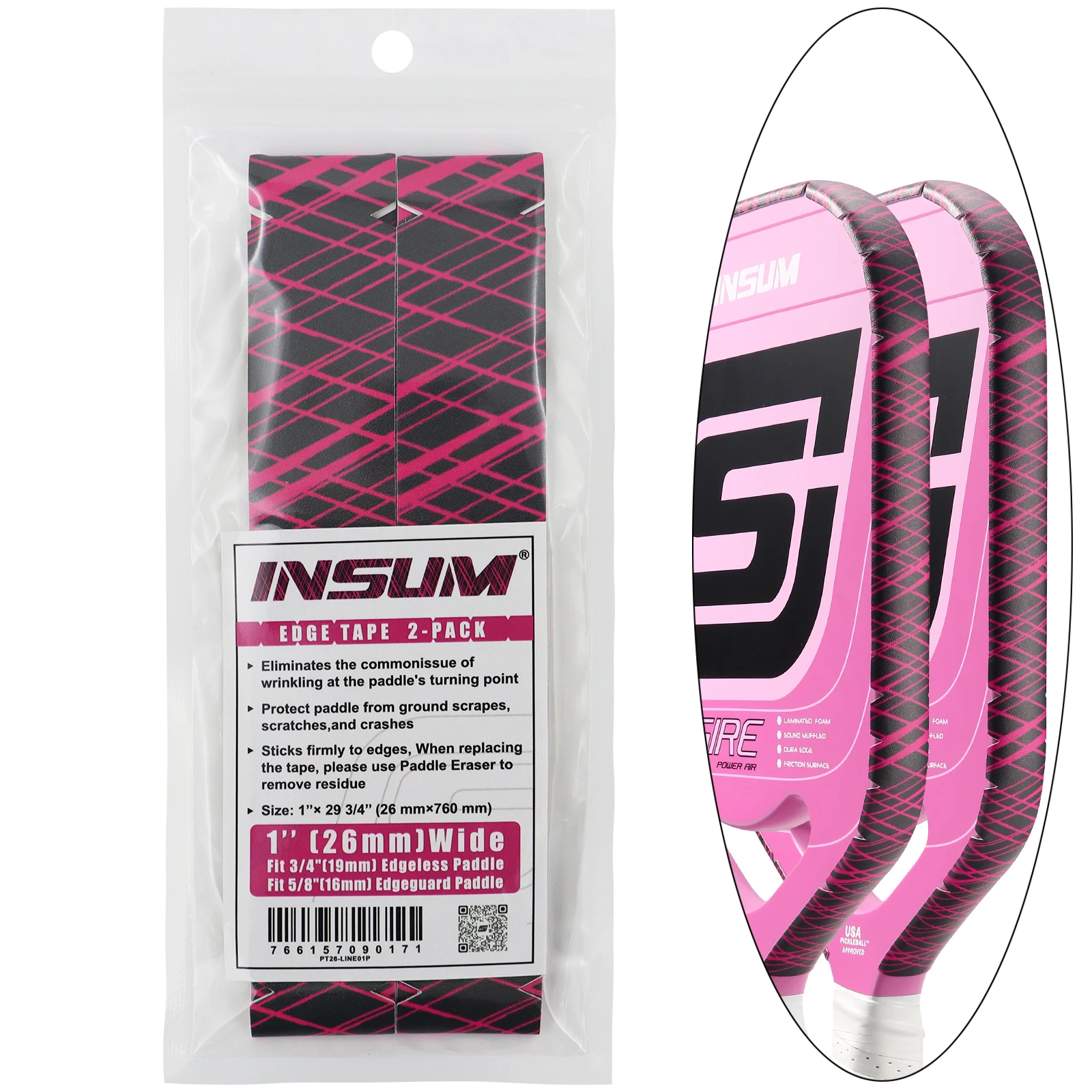 INSUM Pickleball Paddle Protection Tapes-Edge Guard Tapes, Pre-Cut V, 20/23/26mm Width Protective Tapes for All Thickness Edges