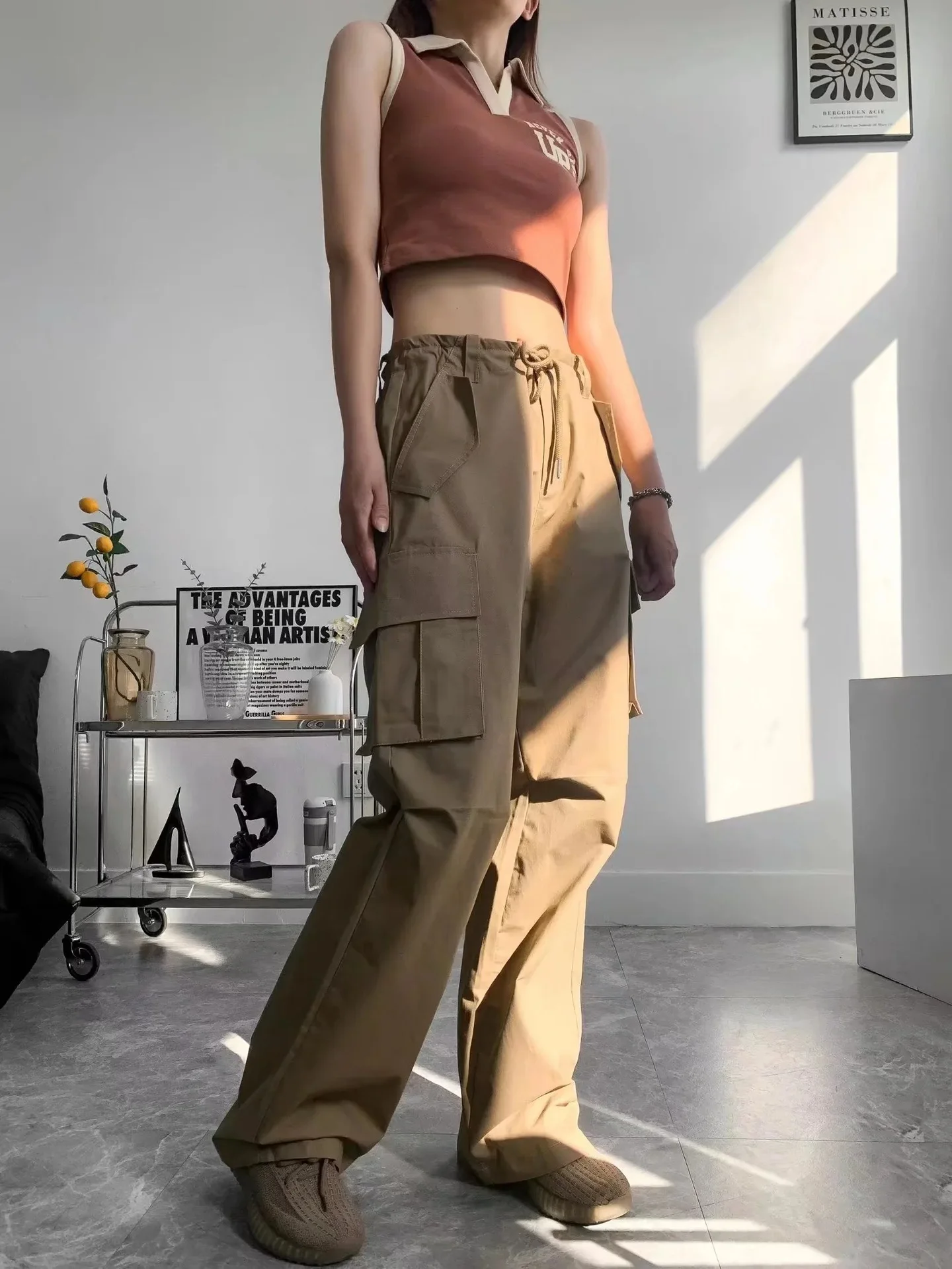 Pantalones Cargo para mujer, ropa de estilo coreano con cordón Y2k