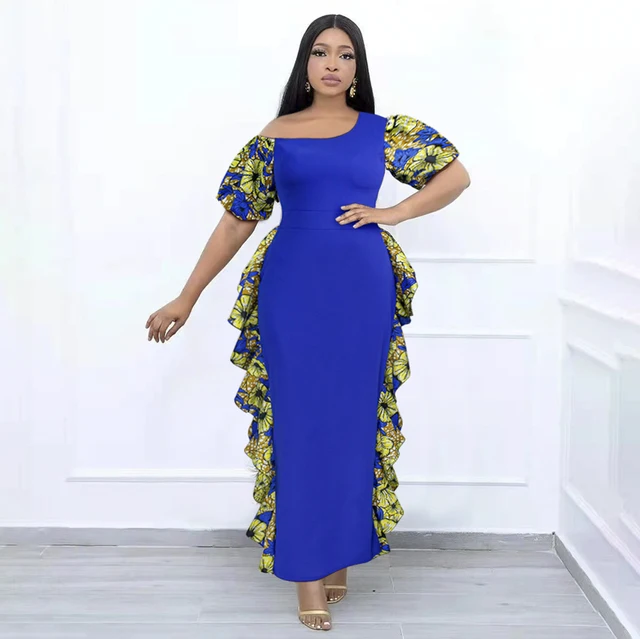 Suen Puff Sleeve Ankara Ruffle Dress