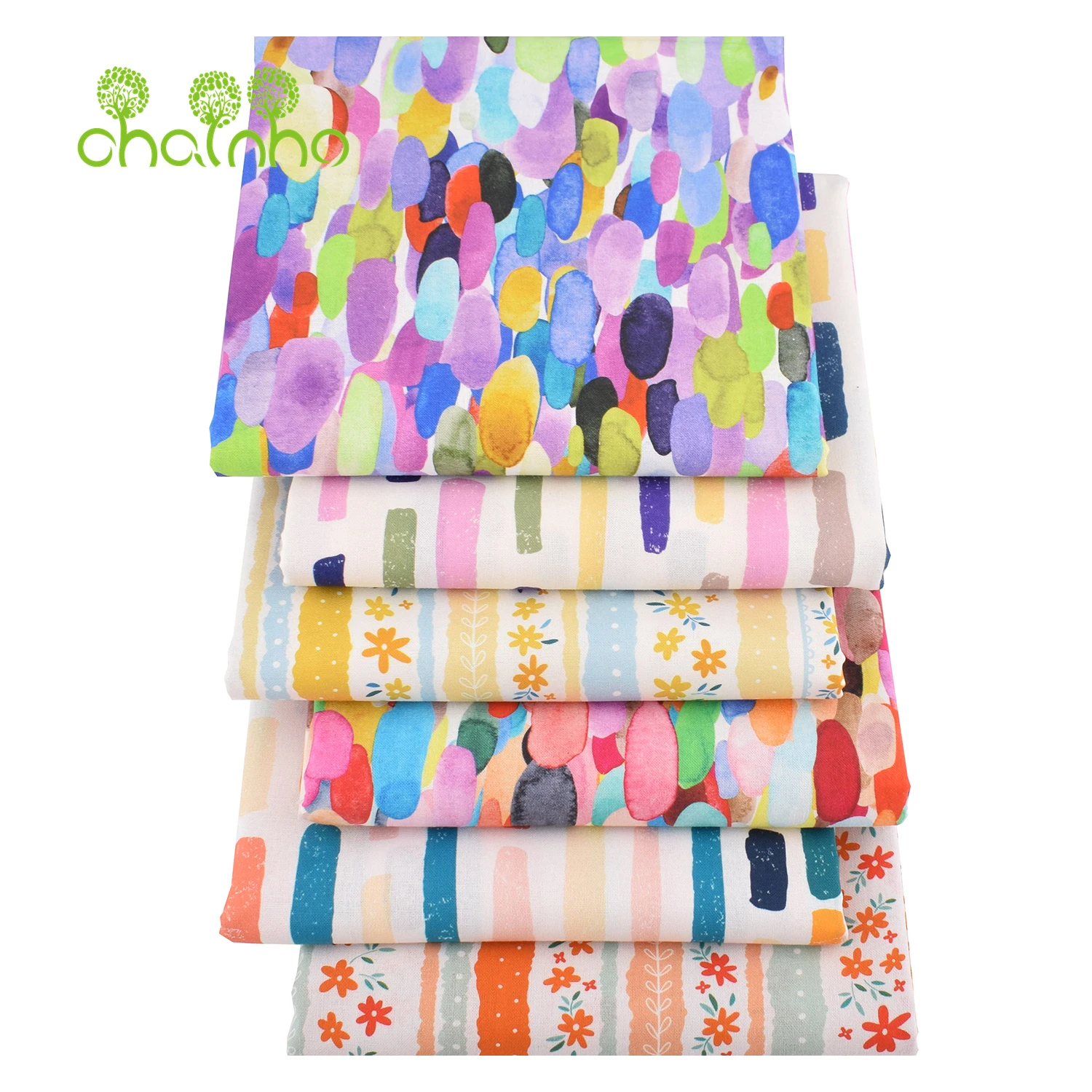 Chainho,Printed Plain Weave Poplin Cotton Fabric,DIY Quilting Sewing Material,Patchwork Cloth,Floral Series,2 Sizes,15PC231