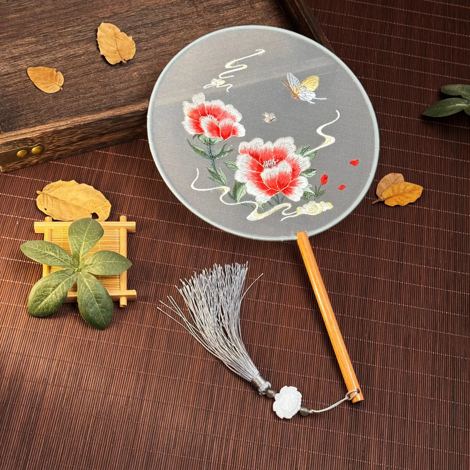 Handcrafted Vintage Silk Embroidered Phoenix Fan - Elegant Home Décor & Performance Accessory