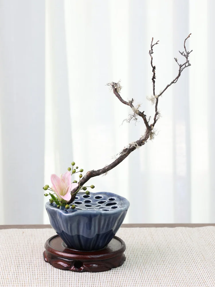 일본 스타일 이케바나 거치대 세라믹 연꽃 씨앗 포드 모양 꽃꽂이 꽃병 찻상, 선 기구, 꽃 예술 고정 도구