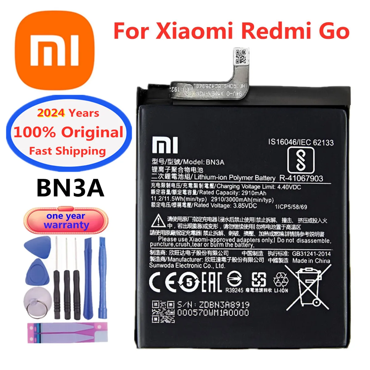 

BN3A Xiao mi оригинальный сменный аккумулятор 2024 года для Xiaomi Redmi Go Redmi Hongmi RedmiGo 3000 мАч аккумулятор для телефона