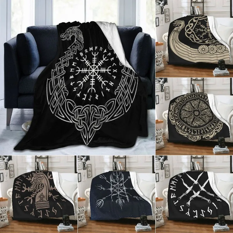 

Фланелевое одеяло дракон-Викинг Vegvisir серии руны, супермягкое Флисовое одеяло, теплое одеяло для спальни, дивана