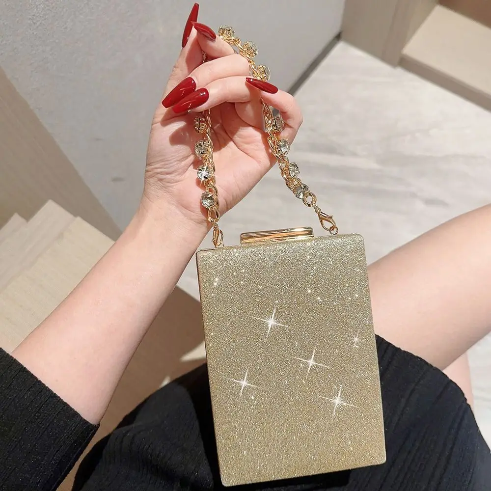 

Элегантная вечерняя сумка, модная Роскошная золотая Яркая сумка-бокс, сумки через плечо для свадебной вечеринки