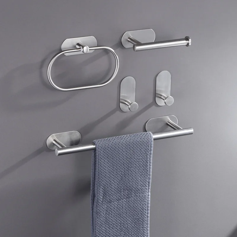 Adhesive Bathroom Hardware Accessories Towel Rack Toilet Paper Dispenser Holder Wall Coat Hooks Towel Rail Ring Roll Hanger Set