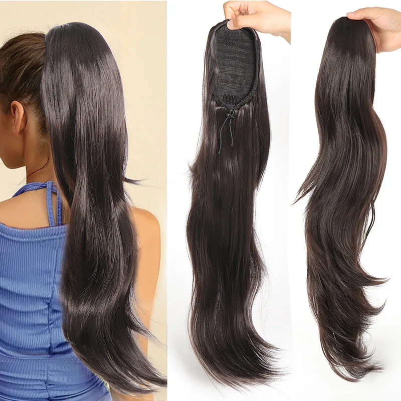 Tail Curl Micro-curly Drawstring Wig Ponytail Long Curly Synthetic Wig Hair Extension Ponytail For Women Natural Ponytail Black