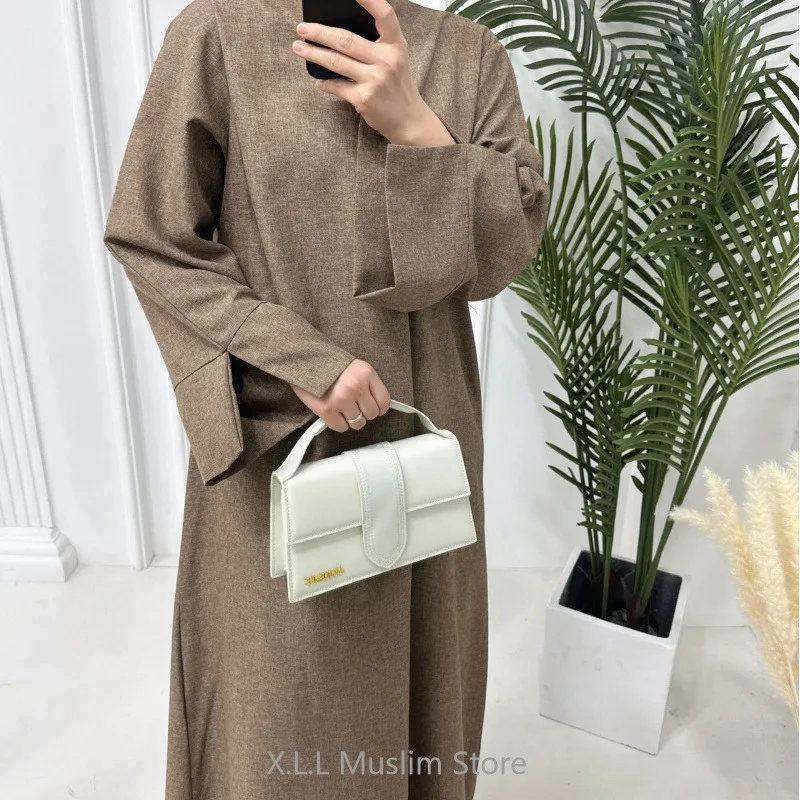 Luxury Ramadan Cotton Linen Dubai Abaya Modest Turkey Islam Kaftan Dress For Women Casual Loose Robe Dresses Prayer Clothes