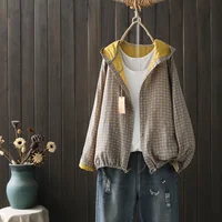 Large size blouses for women autumn spring hooded long sleeve single-breasted shirts adjustable women's clothing - Image 3