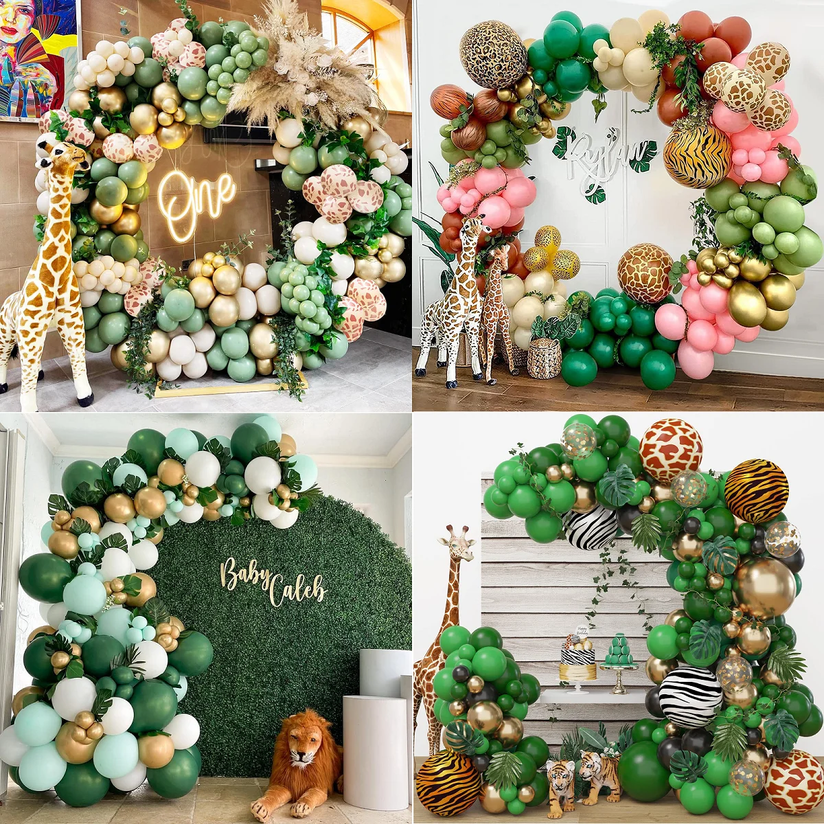 1 Set Jungle Theme Green Wreath Arch Kit Palloncini Dorati 4D Chrome Foil Ball Decorazioni Per Feste Matrimonio Ragazzi Compleanno Baby Shower