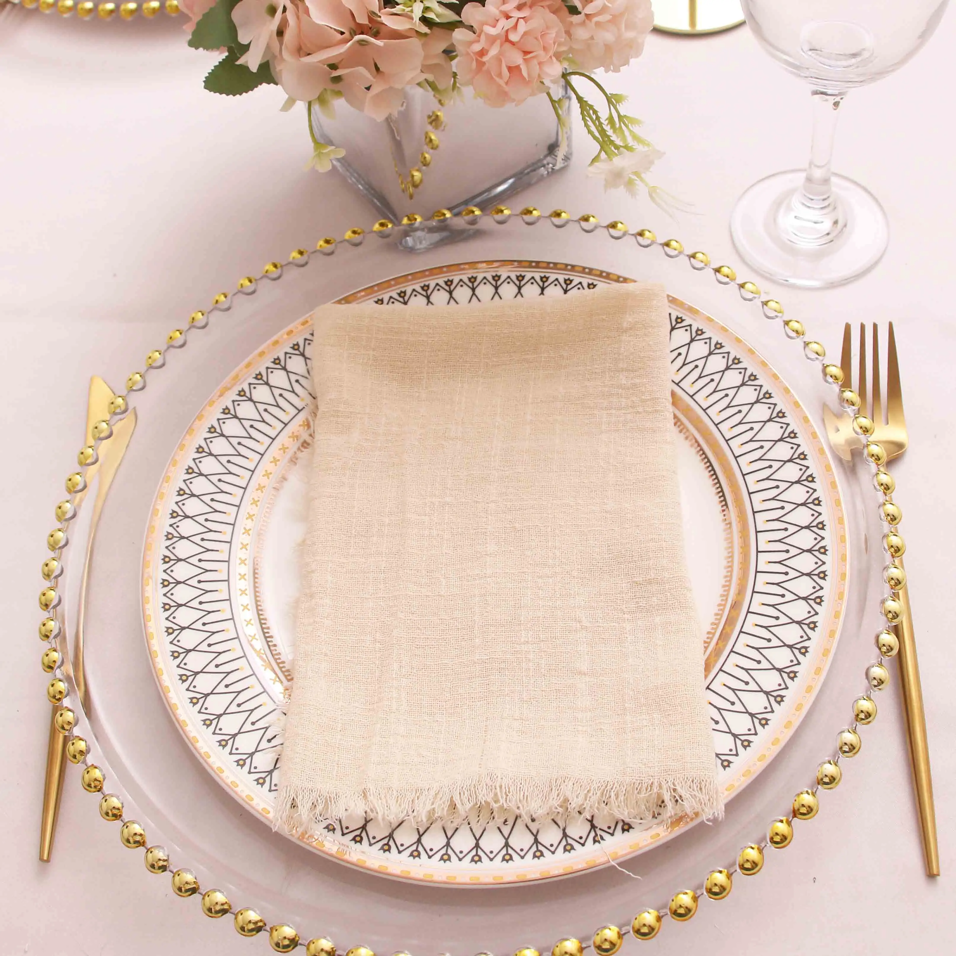 Ensemble De Bords Effilochés En Coton Vert Foncé Et Bleu Terre Cuite, Serviette Minérale Avec Glands Pour Table Menstruelle, Pour Noël Et Mariage, 10 Pièces/Lot, NP040