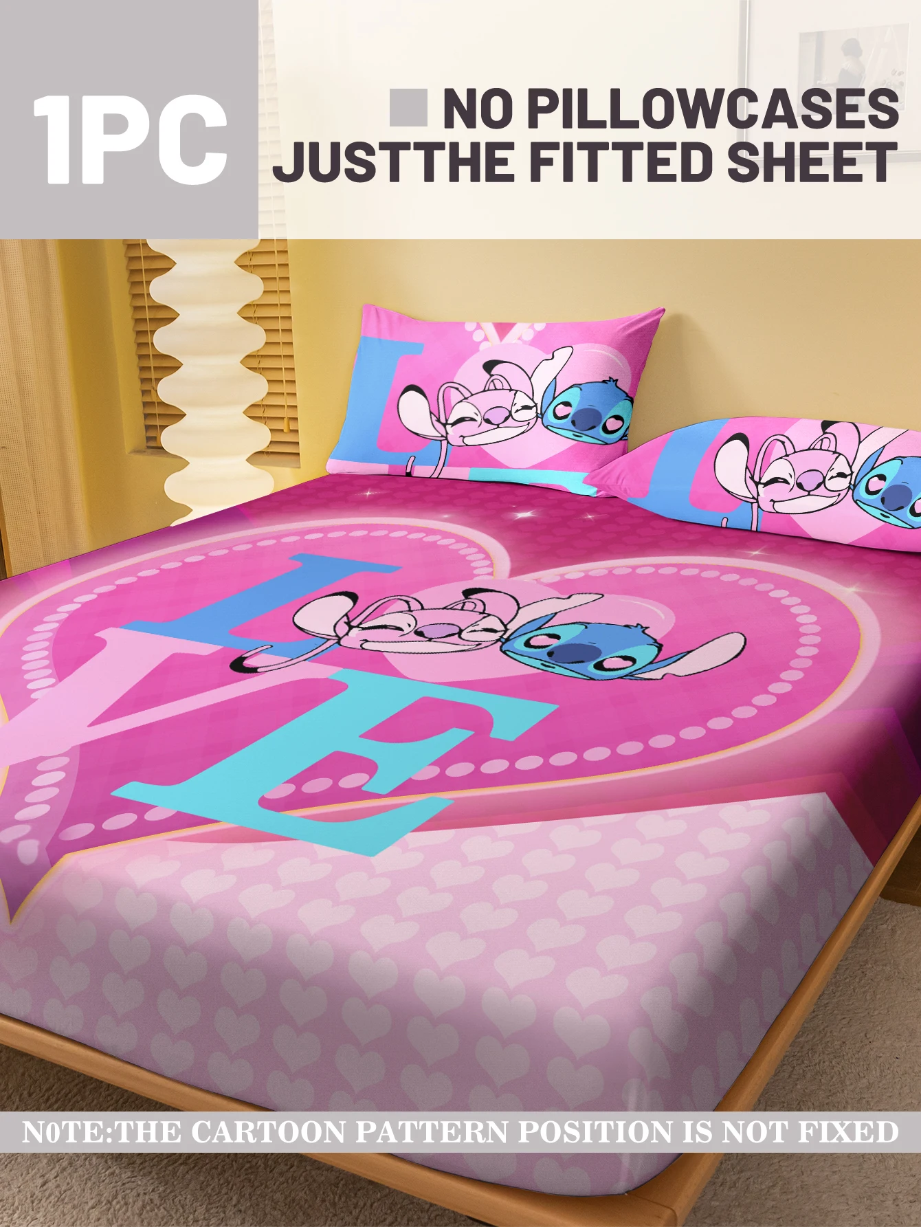 1 cartoon cute Stitch pattern digital printed frosted Fitted Sheet,bedroom printed bed cover,bedding(No pillowcase) 2