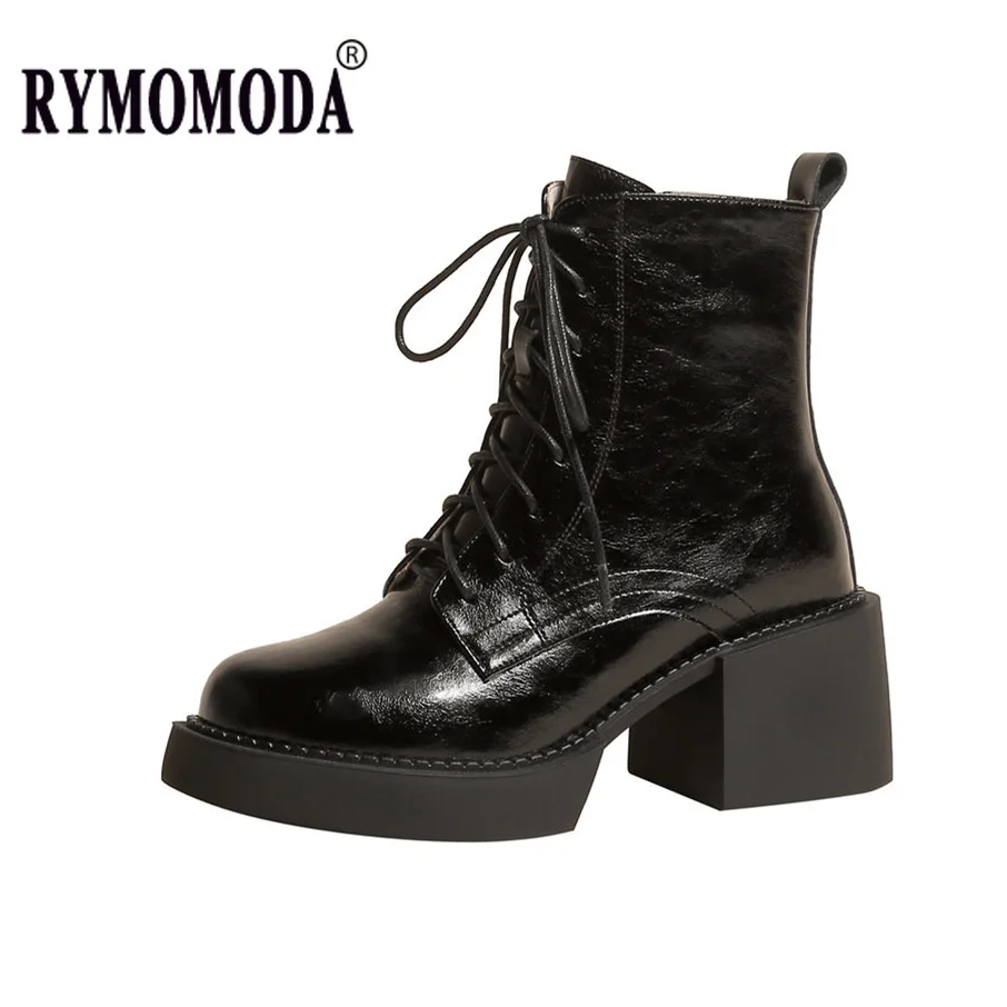 RYMOMODA Women Genuine Leather Chelsea Chunky Boots 2022 Platform Round Toe Black Low Heel Goth Female Autumn Winter Shoes 41 42 | Обувь