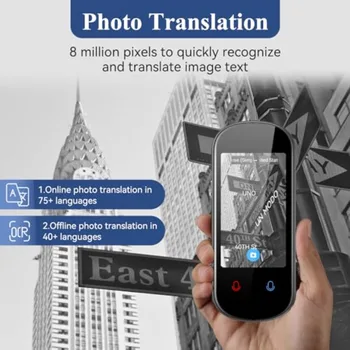 Portable two-way AI voice translator device for business, learning, and travel; ABS plastic body in black; real-time voice, tex 5