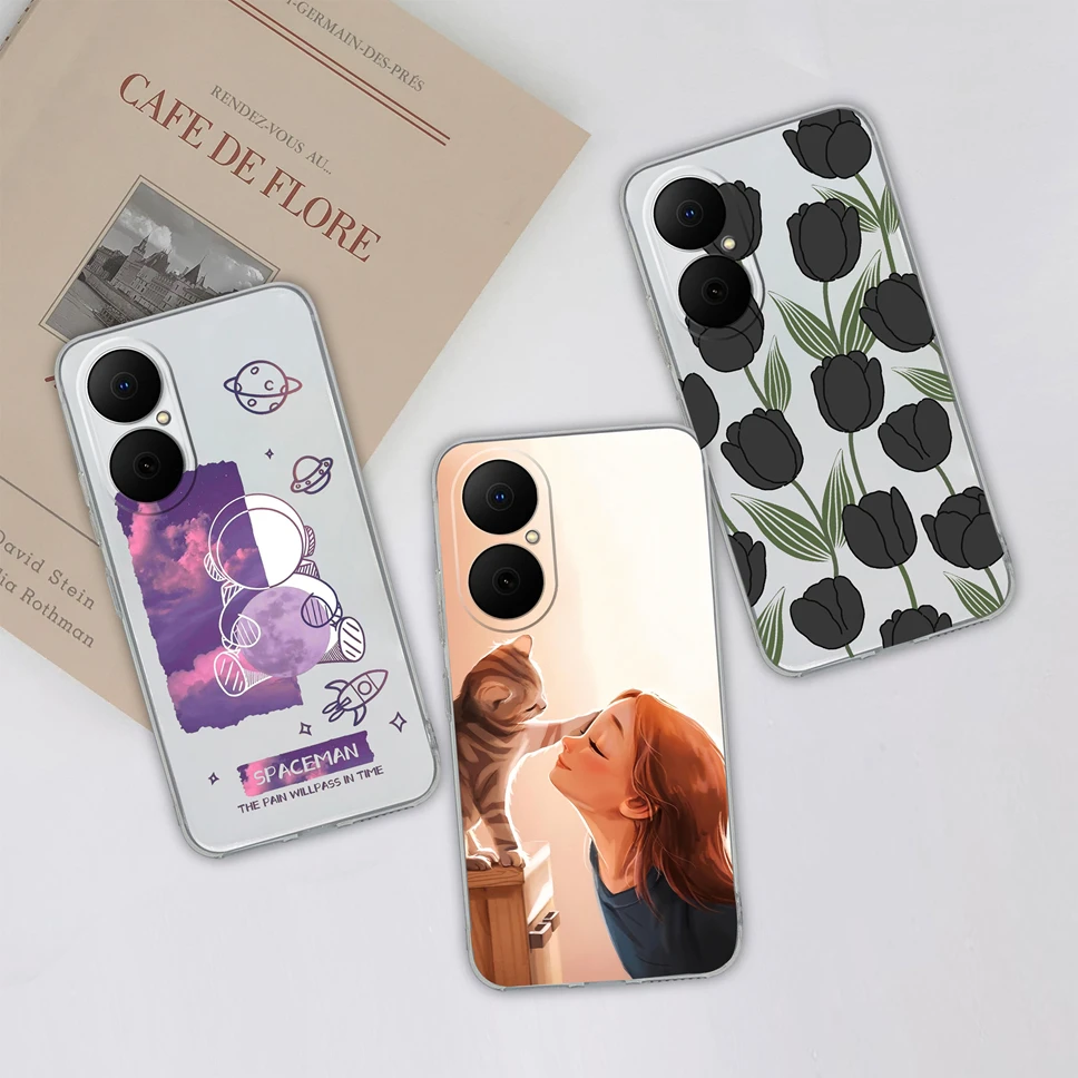 Lovely Flower Bear Transparent Soft TPU Case - Anti-Drop Silicone Back Cover