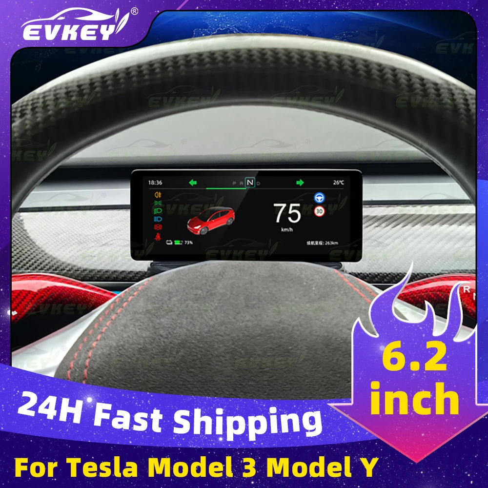 

CARVIEW 6.2 inch HUD For Tesla Model Y 3 Dashboard Cluster Instrument HD LCD Information Displayer Modification Speedometer