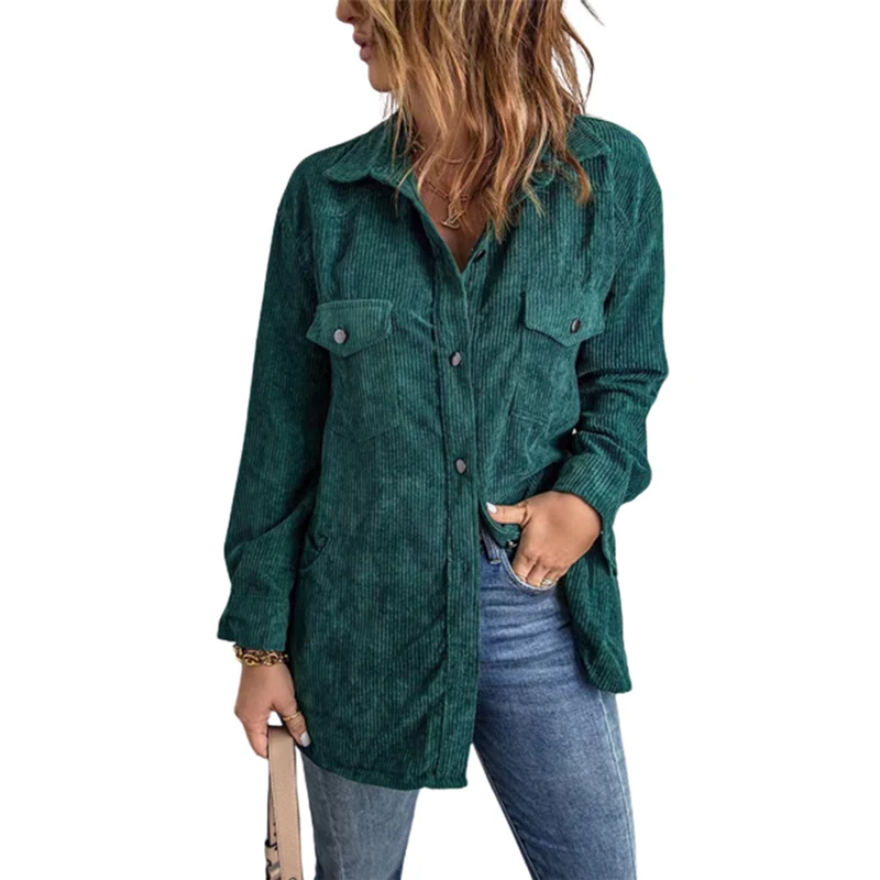 Vintage Thickened Warm Corduroy Shirt Women Lapel Single-breasted Cardigan Blouse Female Autumn Commuter Casual Loose Outerwear