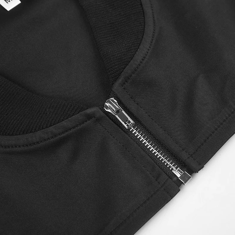 Super-short Black Jacket Zipper Long Sleeve Harajuku Cropped Tshirt Gothic Techwear Fashion Korean Tee Punk Street