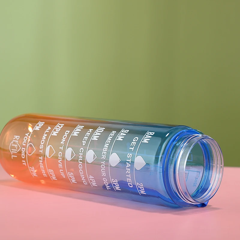 Portable Water Bottle 1L Motivational Outdoor Sport Water bottle with Time Marker Portable Reusable Plastic Cups cute sticker