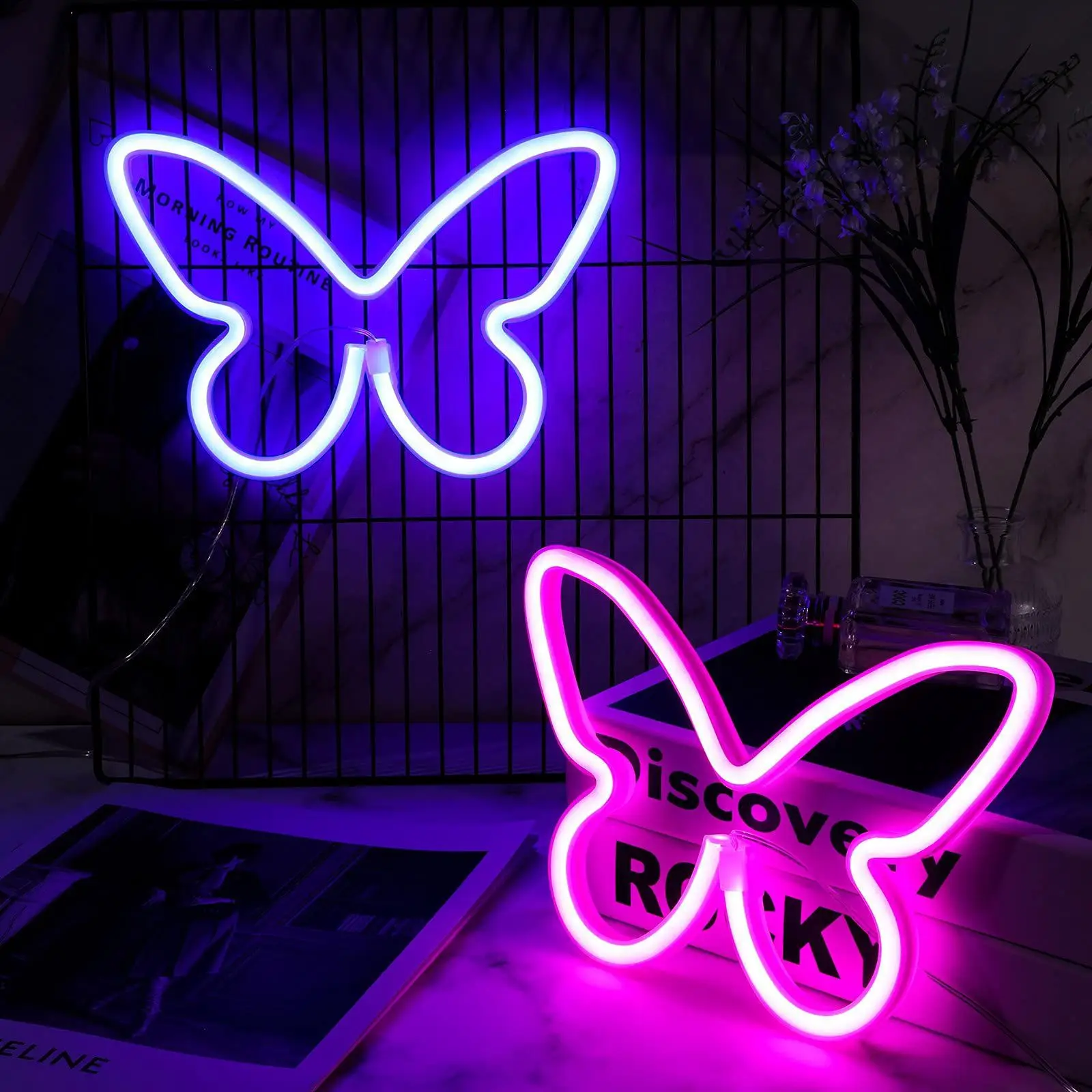 ButterflyshapeLEDNeonLightPartyNeonSignWallpaperColorfulPink